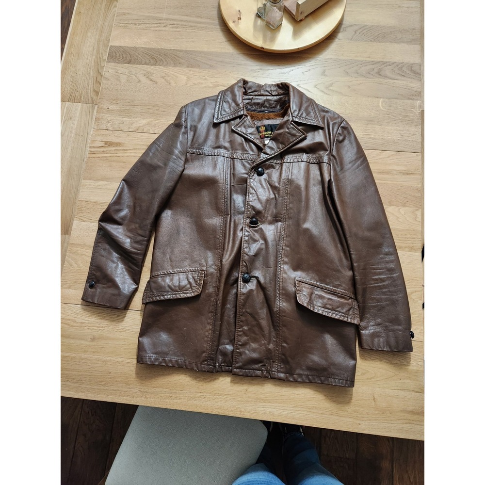 Vtg Anderson Little Brown Leather Jacket 60s 70s‎  Button Removable Lining Sz 38